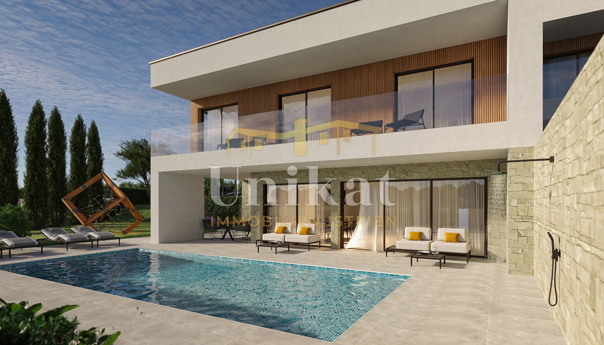 Novogradnja - dvojna hiša s bazenom 7 km od morja